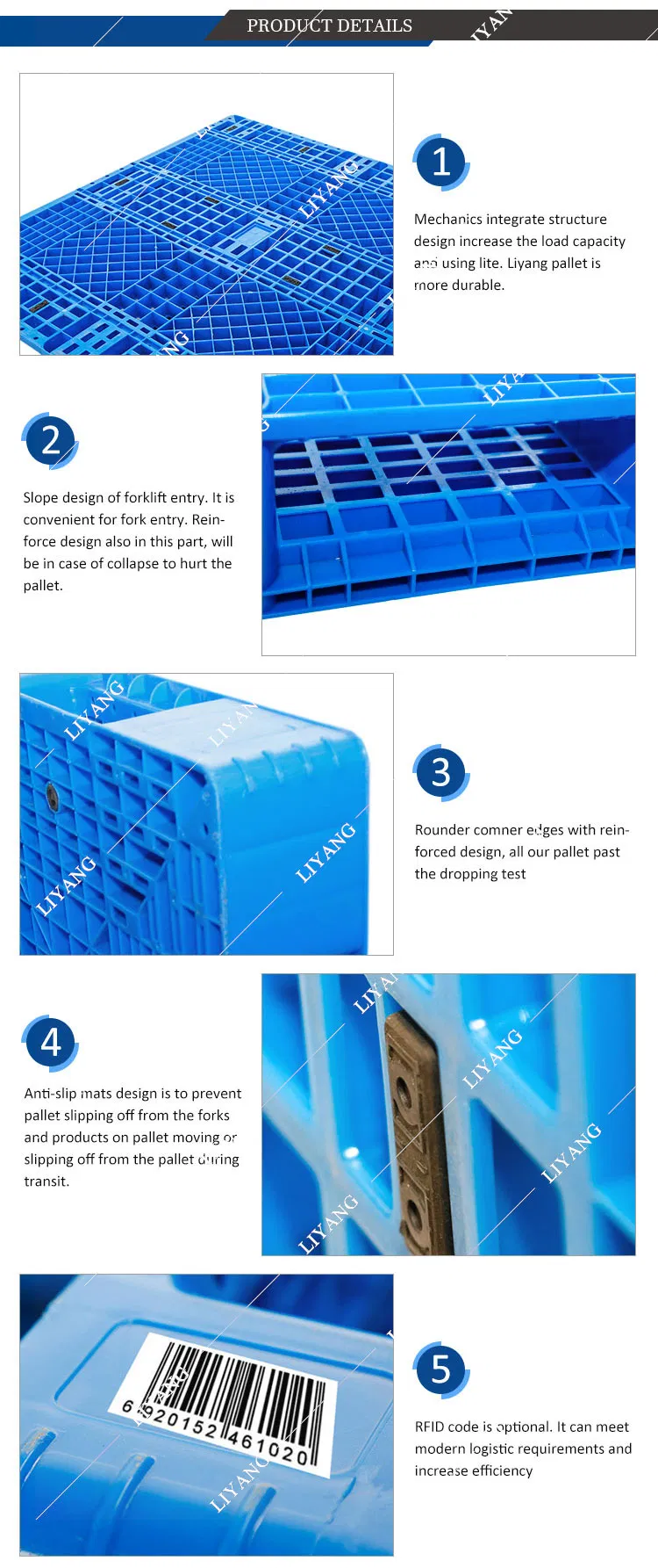 1111 Six Runner Heavy Duty Durable Virgin HDPE Plastic Pallet