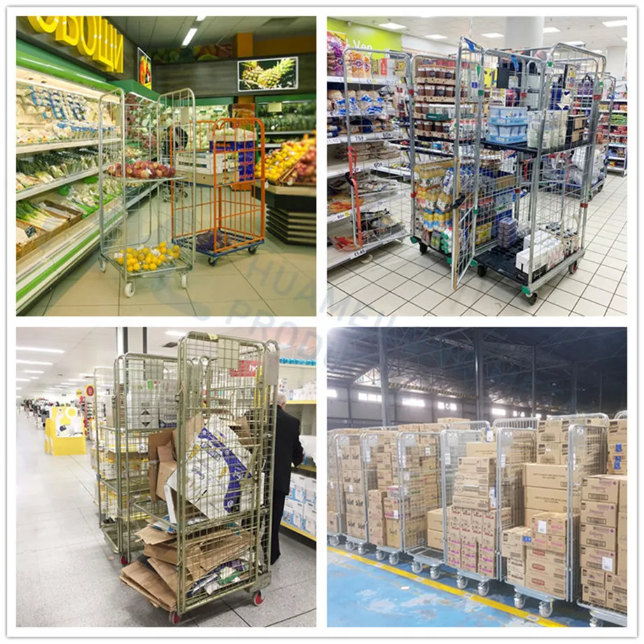 3 Sided Galvanized Warehouse Logistics Supermarket Storage Worktainer Roll Cage
