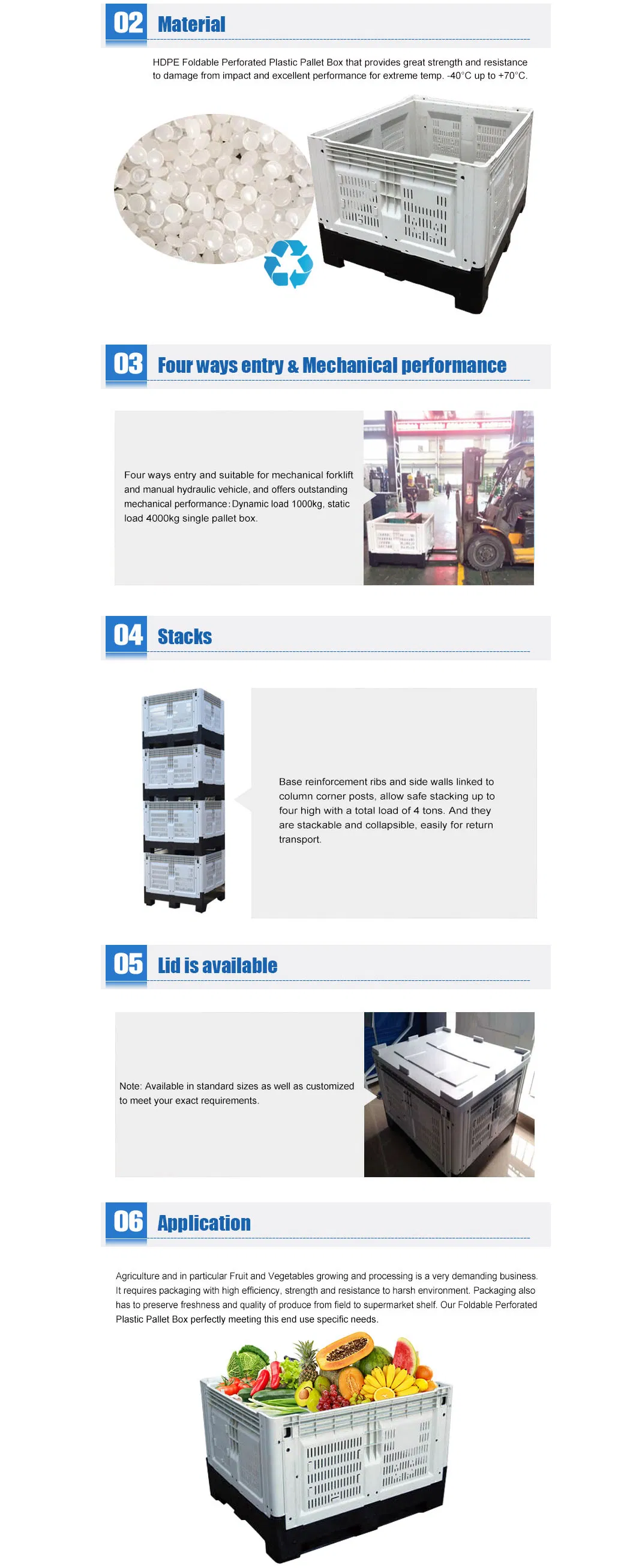 Food Grade Hygiene 700L Plastic Pallet Box for Sale