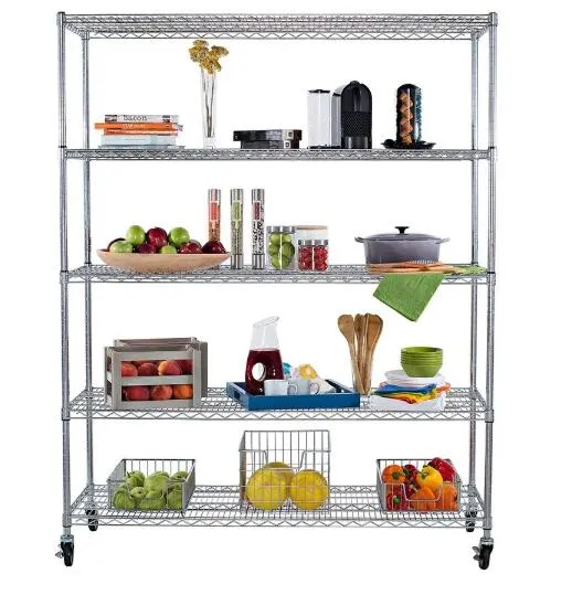 Ultradurable Commercial 5-Tire Steel Wire Shelving with Wheels, 48" W X 18" D X 72" H