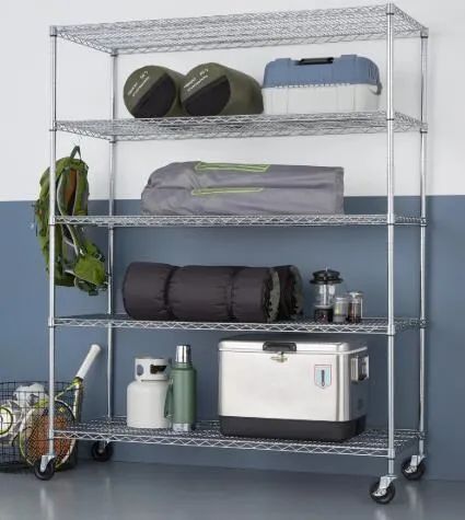 Ultradurable Commercial 5-Tire Steel Wire Shelving with Wheels, 48" W X 18" D X 72" H